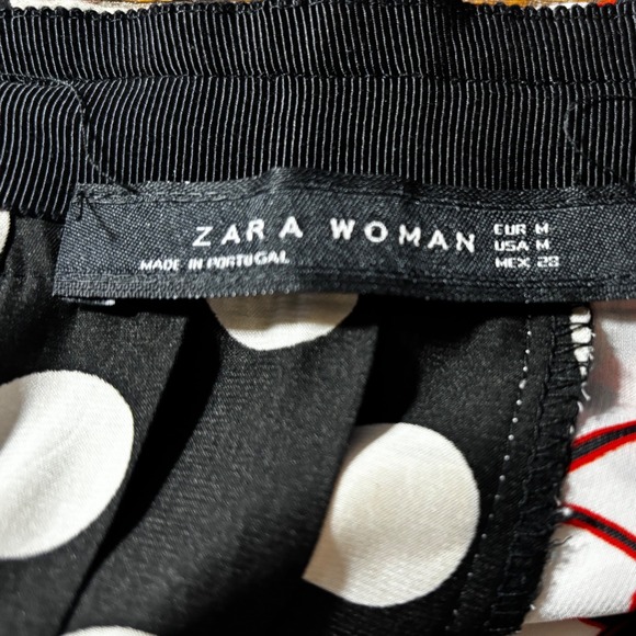 Zara Woman Mixed Print Pleated Midi Skirt Plaid Polka Dot Floral Black Red M - Picture 8 of 16